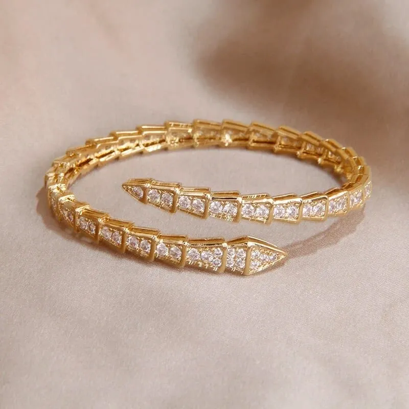 Timeless Elegance: Women's Snake Crystal Open Bangles, Bracelets, Earrings, Rings