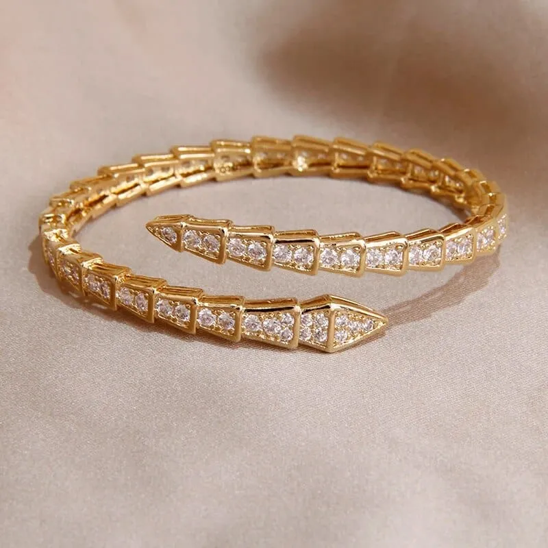 Timeless Elegance: Women's Snake Crystal Open Bangles, Bracelets, Earrings, Rings