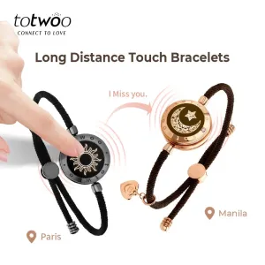 totwoo Long Distance touch Light up&Vibrate Bracelets for Couples, Long Distance Relationship Gifts Smart Sun&Moon Love Bracelet