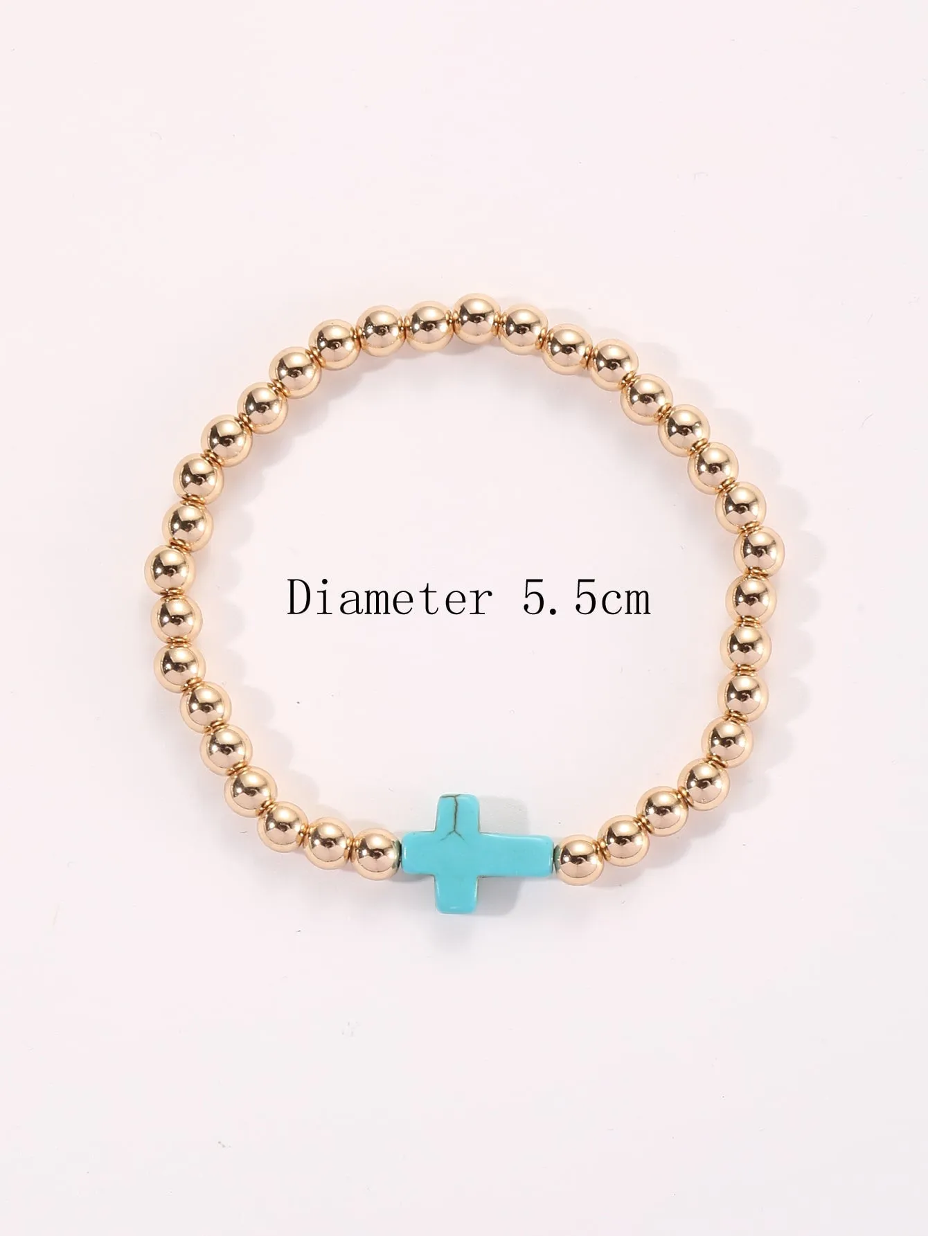 Turquoise Cross Decor Gold Color Beaded Bracelet Women Bracelet Stackable