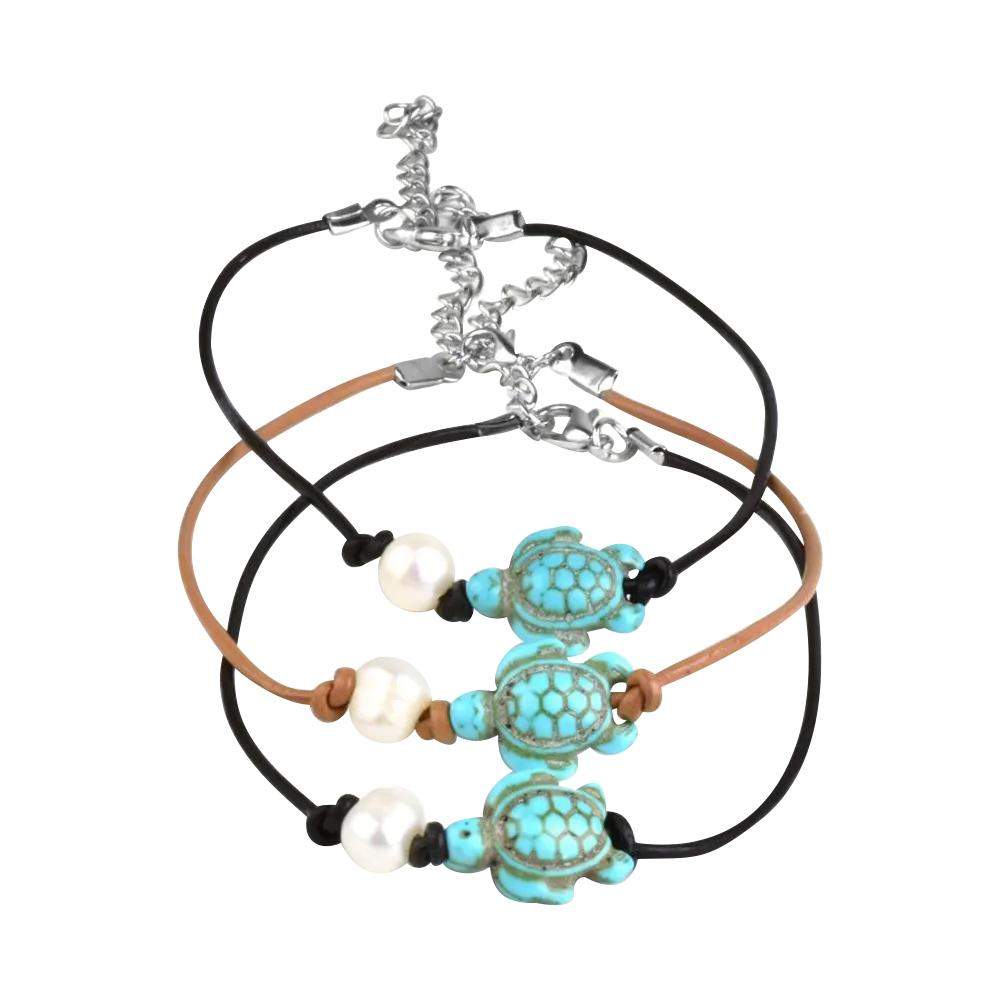 Turquoise Turtle Anklet With a Pearl Accent - Bulk 12 Pack