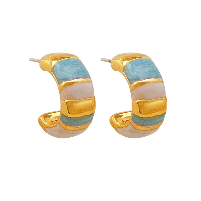 VAIGE Stylish Geometric Blue Metal Hoop Earrings