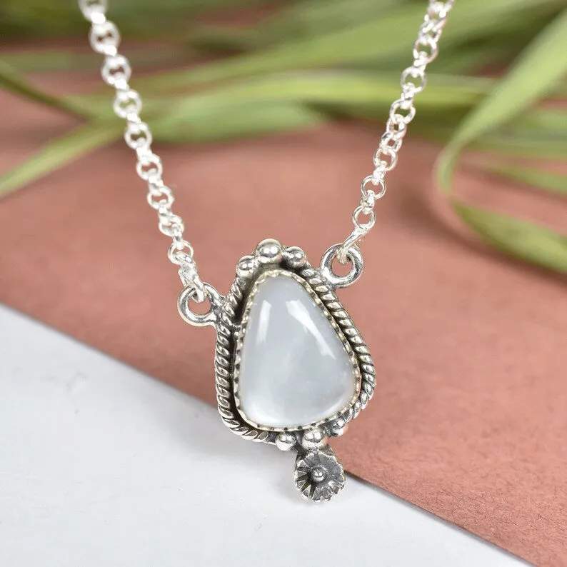 Vintage Rainbow Moonstone Bohemian 925 Sterling Silver Pendant