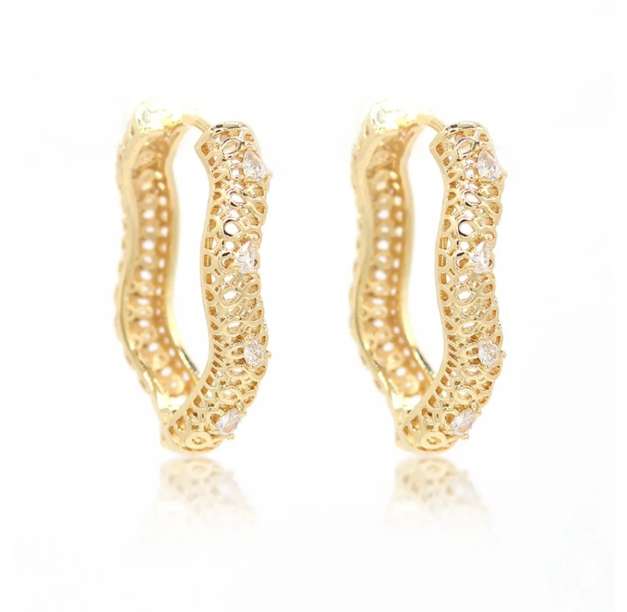 Wavy Gold Cz Hoop earrings