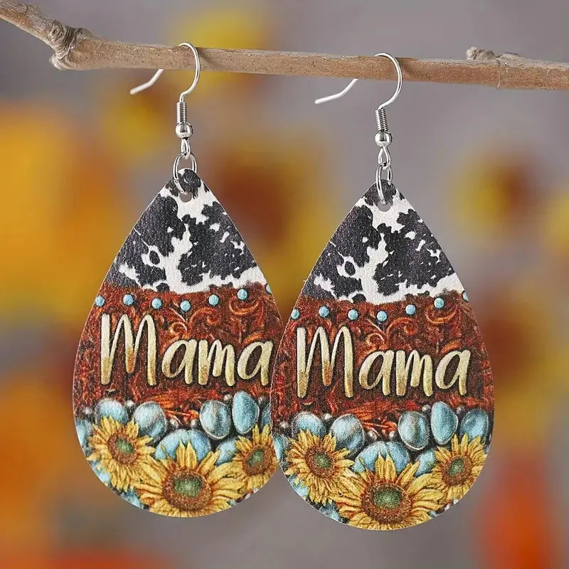 Western Print Mom Leather Earrings