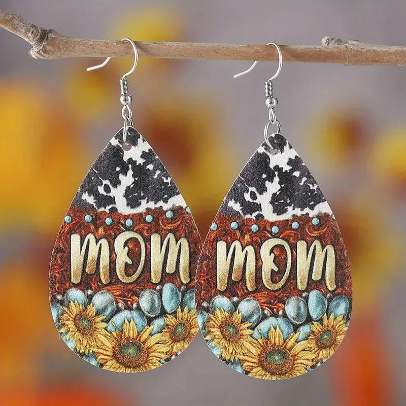 Western Print Mom Leather Earrings