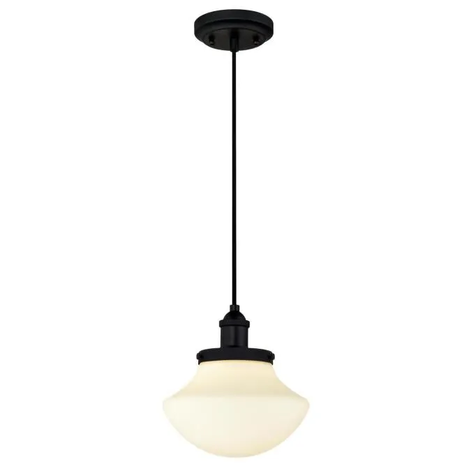 Westinghouse 6346300 1 Light Mini Pendant Matte Black Finish with Frosted Opal Glass