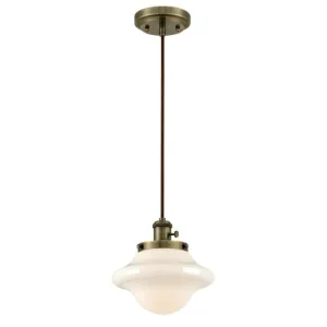 Westinghouse 6346400 1 Light Mini Pendant with Turn Knob Antique Brass Finish with White Opal Glass