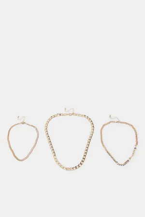 Women Gold Embellished Necklace Set (Pack of 3)