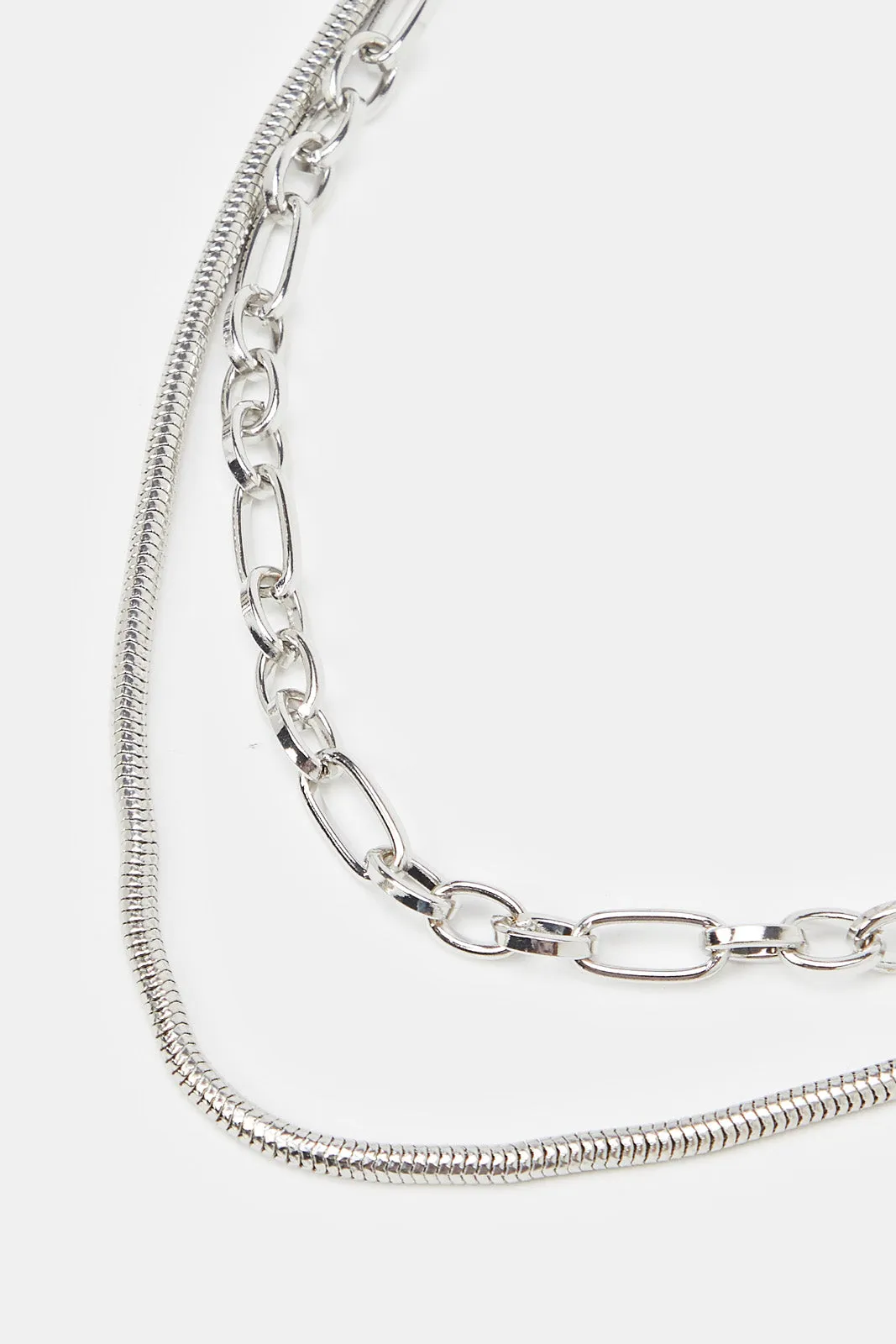 Women Layered Silver Necklace