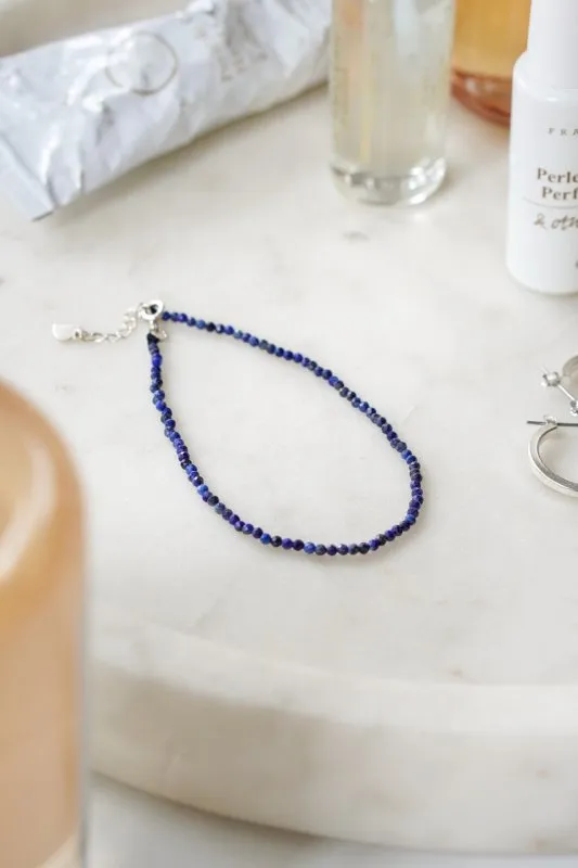 Xander Kostroma 925 Sterling Silver Super Mini Lapis Lazuli Crystal Bracelet – Delicate, Adjustable, Healing Energy, Lapis Lazuli Gemstone, Unisex, Perfect for Everyday Wear