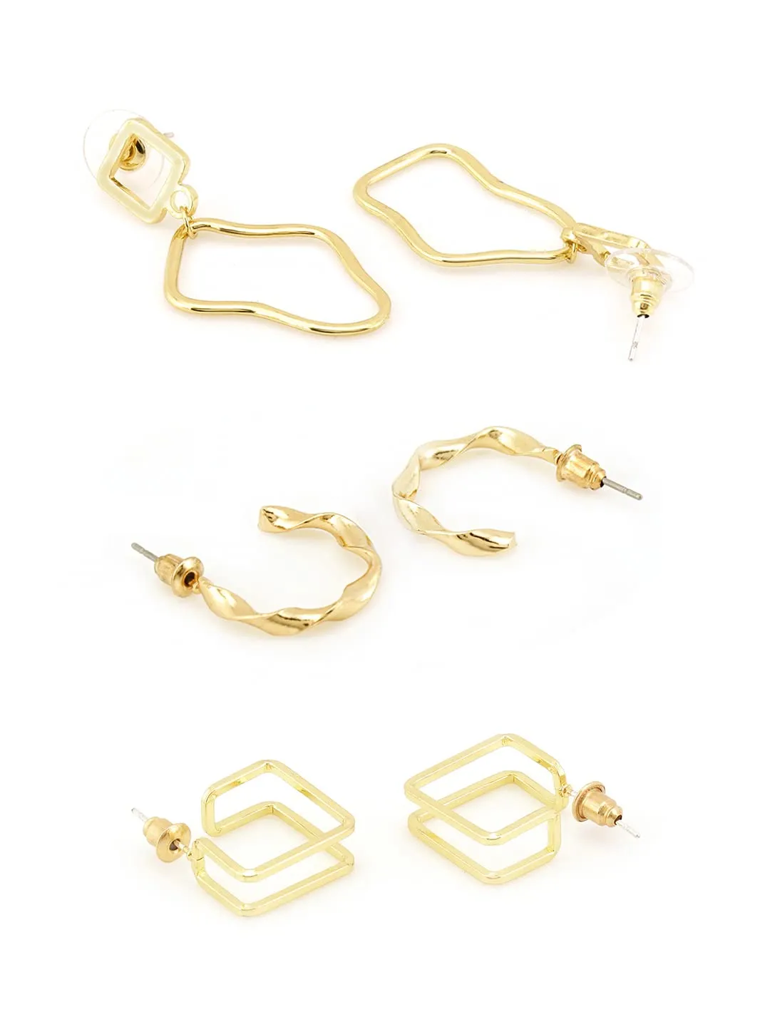 Yellow Chimes Combo of 3 Pairs Latest Fashion Gold Plated Geometric Design Drop Earrings for Women and Girls, Medium (YCFJER-16GEOMTRC-C-GL)