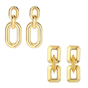 Yellow Chimes Drop Earrings for Women Combo of 2 Pairs Gold Plated Geometric Design Chain Drop Earrings for Women and Girls.