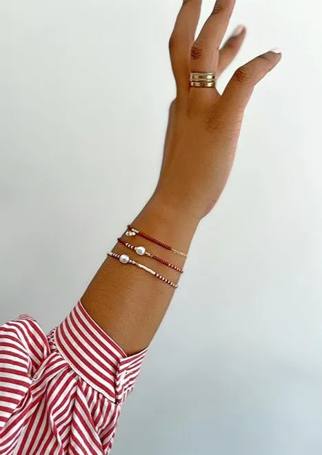 Zebra Pearl Crystal Bracelet  - BURGUNDY/PINK/SALMON